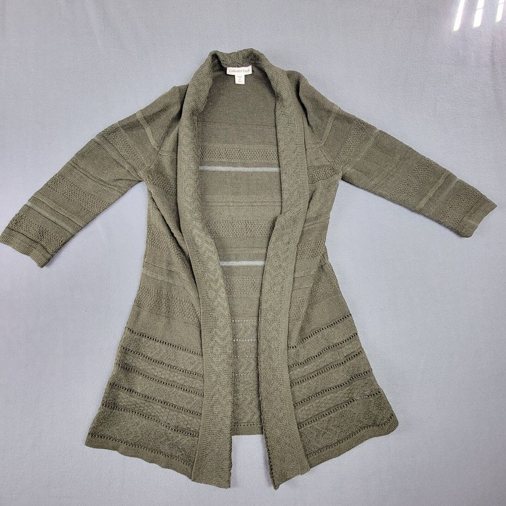 Coldwater Creek Linen Blend Open Front Knit Cardigan Green Women's Size M